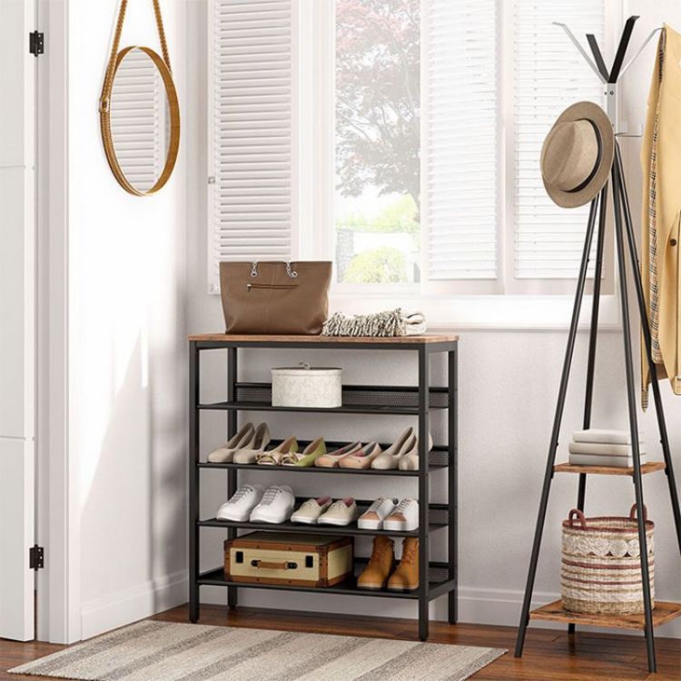 HOOBRO Schuhregal, 5-lagiges Schuhschrank, Verstellbares Schuhablage, Flach und Neigbar, Langlebig und Stabil, Metall, Eingang, Korridor, Industrie