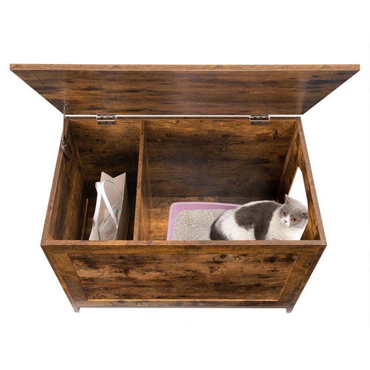 HOOBRO Katzenhaus, Katzenklo Schrank, Katzentoilette mit dem umgedrehten Deckel und Trennwand, vergrößerte Türöffnung, großer Stauraum, Truhe, Sitzbank, Katzenkommode, Schlafzimmer, Flur