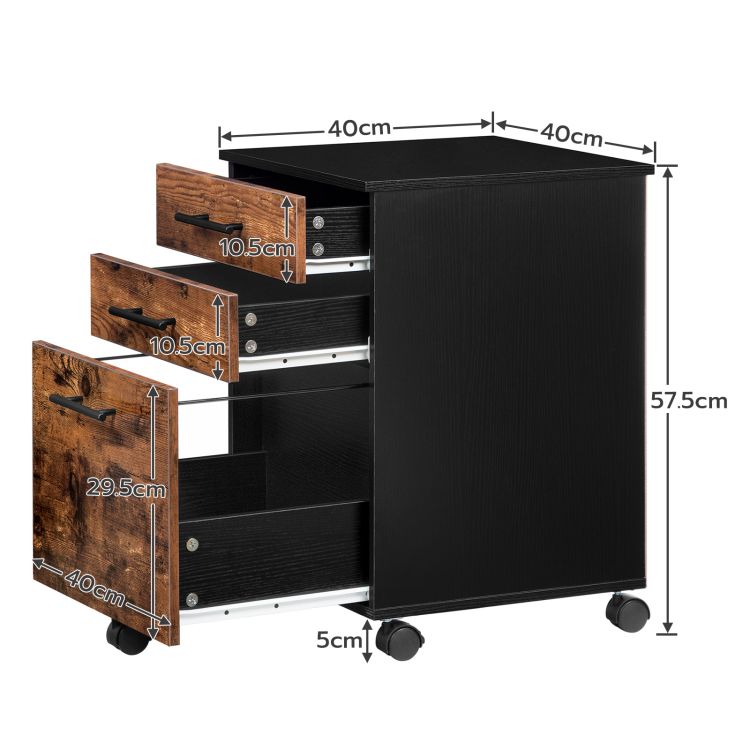 HOOBRO Rollcontainer, Rollen Aktenschrank mit 3 Schubladen, mobiler Büroschrank mit hängenden Aktenfächern, Büro