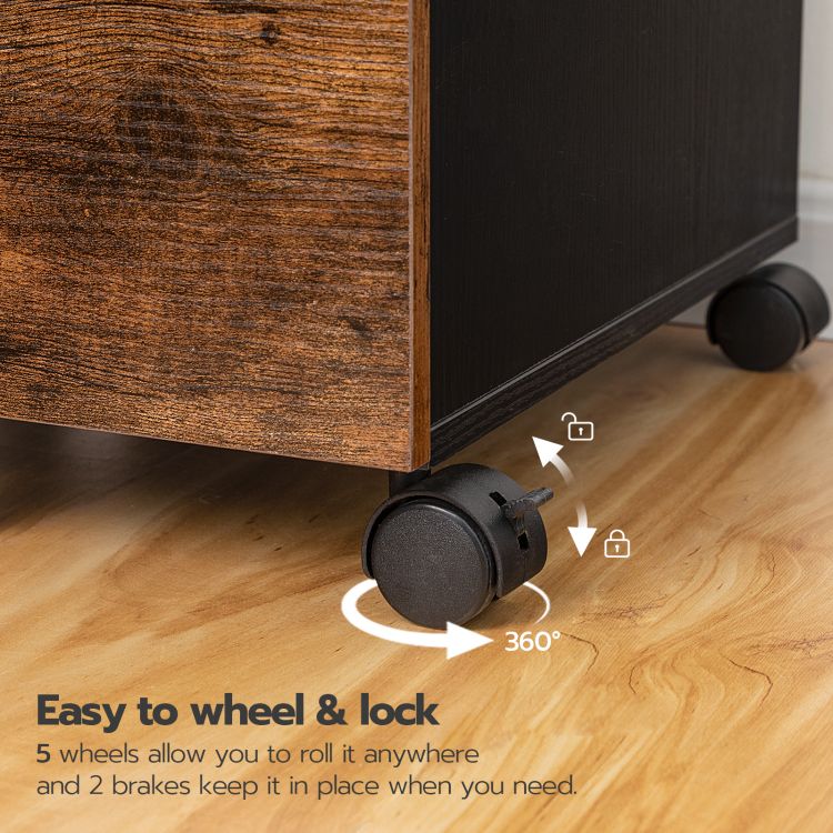 HOOBRO Rollcontainer, Rollen Aktenschrank mit 3 Schubladen, mobiler Büroschrank mit hängenden Aktenfächern, Büro