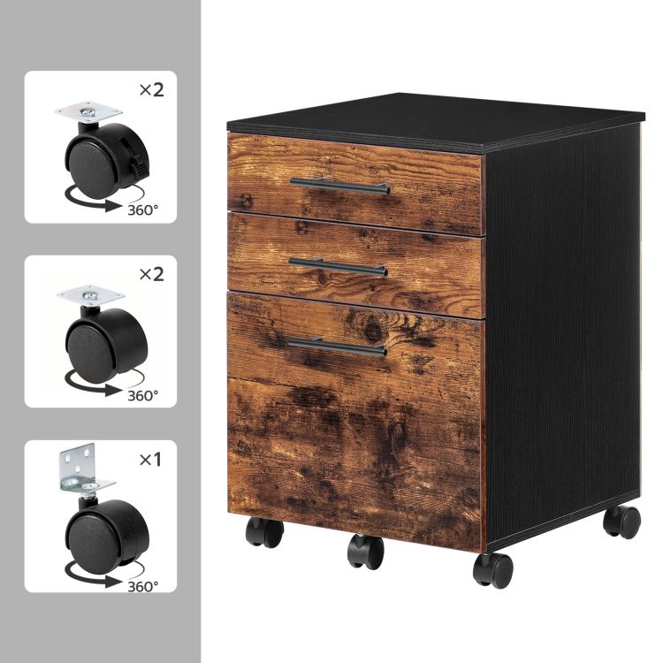 HOOBRO Rollcontainer, Rollen Aktenschrank mit 3 Schubladen, mobiler Büroschrank mit hängenden Aktenfächern, Büro
