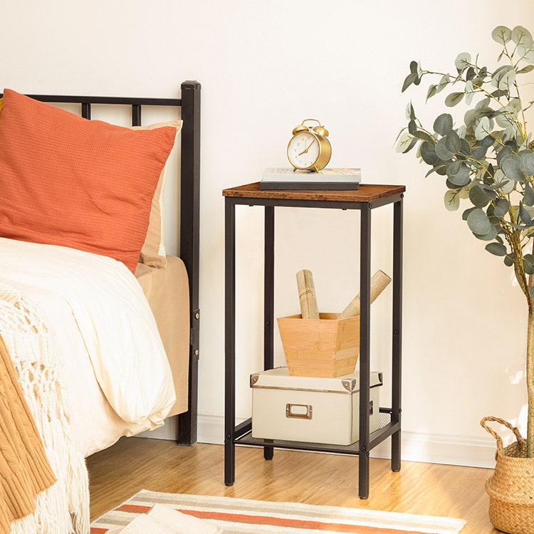 HOOBRO Beistelltisch Hoch, Telefontisch mit Verstellbarer Netzablage, Schmaler Nachttisch, Sofatisch, 38 x 28 x 73,5 cm, für Büroflur, Wohnzimmer, Industrie-Design