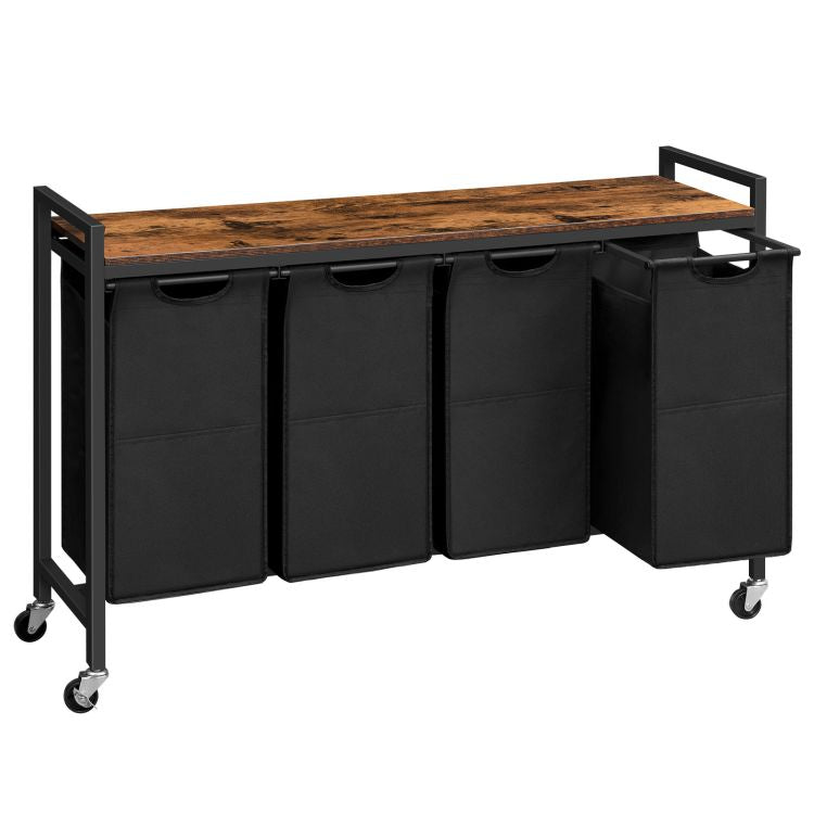 HOOBRO Wäschekorb, Wäschesammler mit Ablage, Wäschebox, Wäschewagen mit Rollen, 4 x 39,8 L, Wäschesack aus Oxford-Gewebe, Abnehmbar