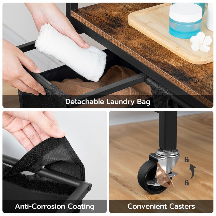 HOOBRO Wäschekorb, Wäschesammler mit Ablage, Wäschebox, Wäschewagen mit Rollen, 4 x 39,8 L, Wäschesack aus Oxford-Gewebe, Abnehmbar