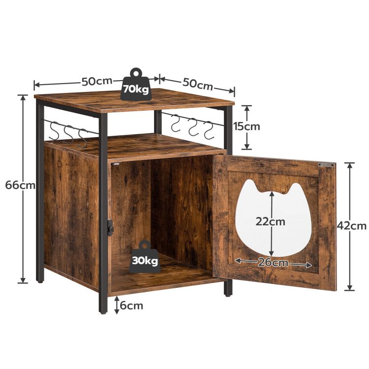 HOOBRO katzenklo Schrank, katzenschrank für katzentoilette und kleine Katzen Holz, katzenschrank katzenhaus mit 6 Haken, für Wohnzimmer