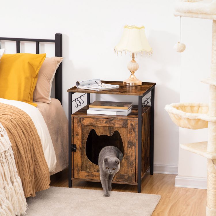 HOOBRO katzenklo Schrank, katzenschrank für katzentoilette und kleine Katzen Holz, katzenschrank katzenhaus mit 6 Haken, für Wohnzimmer