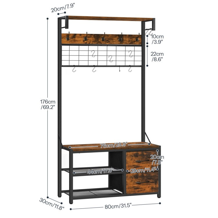 HOOBRO Garderobenständer, Schuhregal mit Garderobe, Garderobe mit Sitzbank, Eingangsmöbel mit Haken und Schubladen aus Vliesstoff, für Wohnzimmer, Flur