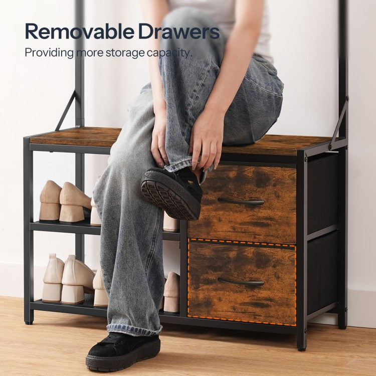 HOOBRO Garderobenständer, Schuhregal mit Garderobe, Garderobe mit Sitzbank, Eingangsmöbel mit Haken und Schubladen aus Vliesstoff, für Wohnzimmer, Flur