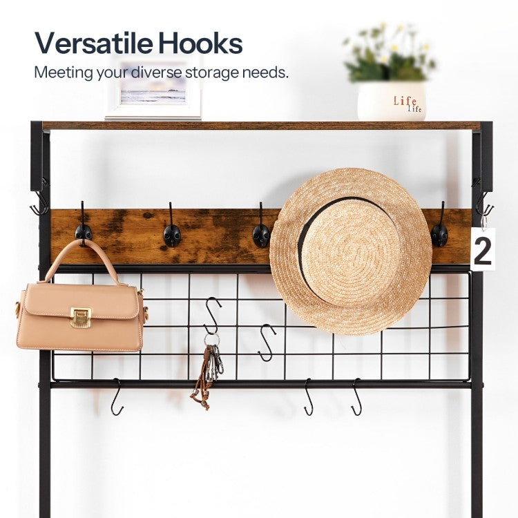 HOOBRO Garderobenständer, Schuhregal mit Garderobe, Garderobe mit Sitzbank, Eingangsmöbel mit Haken und Schubladen aus Vliesstoff, für Wohnzimmer, Flur