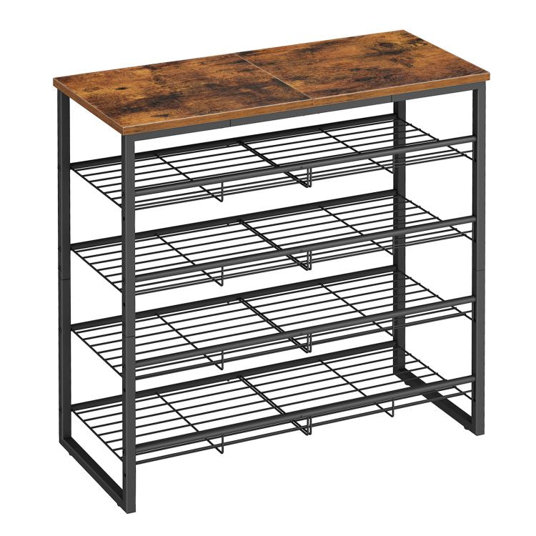 HOOBRO Schuhregal, 5-lagiger Schuhschrank, verstellbare Schuhablage, flach oder neigbar, für 12-16 Paar, stabil, für Eingang, Flur, Wohnzimmer, Schlafzimmer, Vintage