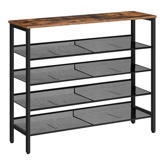 Schuhregal, 5-lagiges Schuhschrank, Verstellbares Schuhablage, Flach und Neigbar, 100 x 30 x 85 cm, Stabil, Metall, Eingang, Korridor, Industrie