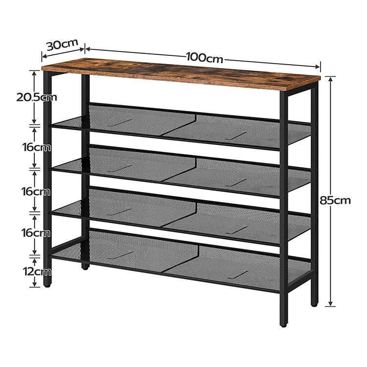 Schuhregal, 5-lagiges Schuhschrank, Verstellbares Schuhablage, Flach und Neigbar, 100 x 30 x 85 cm, Stabil, Metall, Eingang, Korridor, Industrie