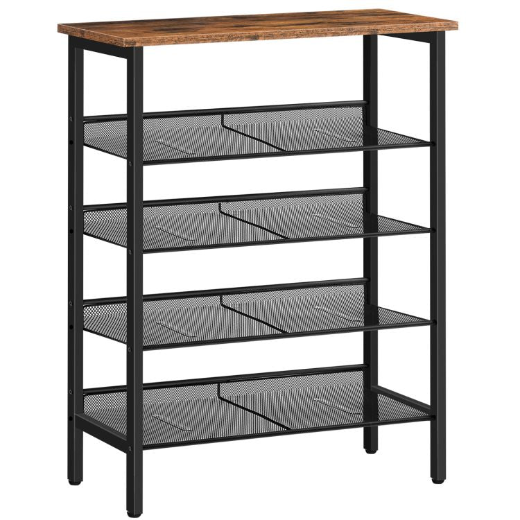 HOOBRO 5-lagiges Schuhregal, Verstellbares Schuhablage, schmal Schuhschrank, Flach und Neigbar, Stabil, Metall, Eingang, Korridor, Industrie