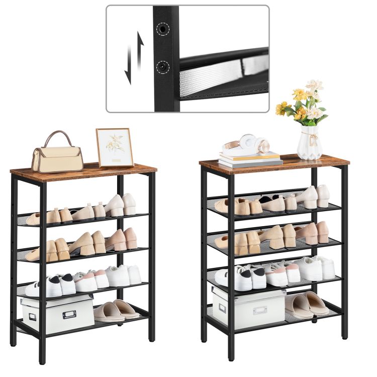 HOOBRO 5-lagiges Schuhregal, Verstellbares Schuhablage, schmal Schuhschrank, Flach und Neigbar, Stabil, Metall, Eingang, Korridor, Industrie