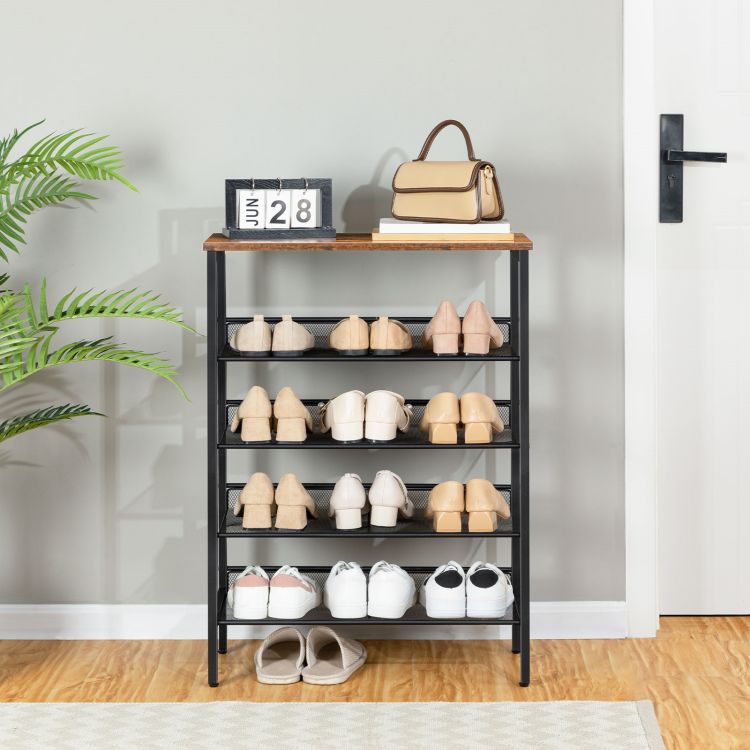 HOOBRO 5-lagiges Schuhregal, Verstellbares Schuhablage, schmal Schuhschrank, Flach und Neigbar, Stabil, Metall, Eingang, Korridor, Industrie
