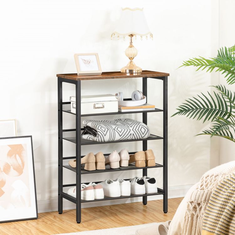 HOOBRO 5-lagiges Schuhregal, Verstellbares Schuhablage, schmal Schuhschrank, Flach und Neigbar, Stabil, Metall, Eingang, Korridor, Industrie