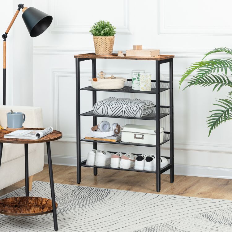 HOOBRO 5-lagiges Schuhregal, Verstellbares Schuhablage, schmal Schuhschrank, Flach und Neigbar, Stabil, Metall, Eingang, Korridor, Industrie