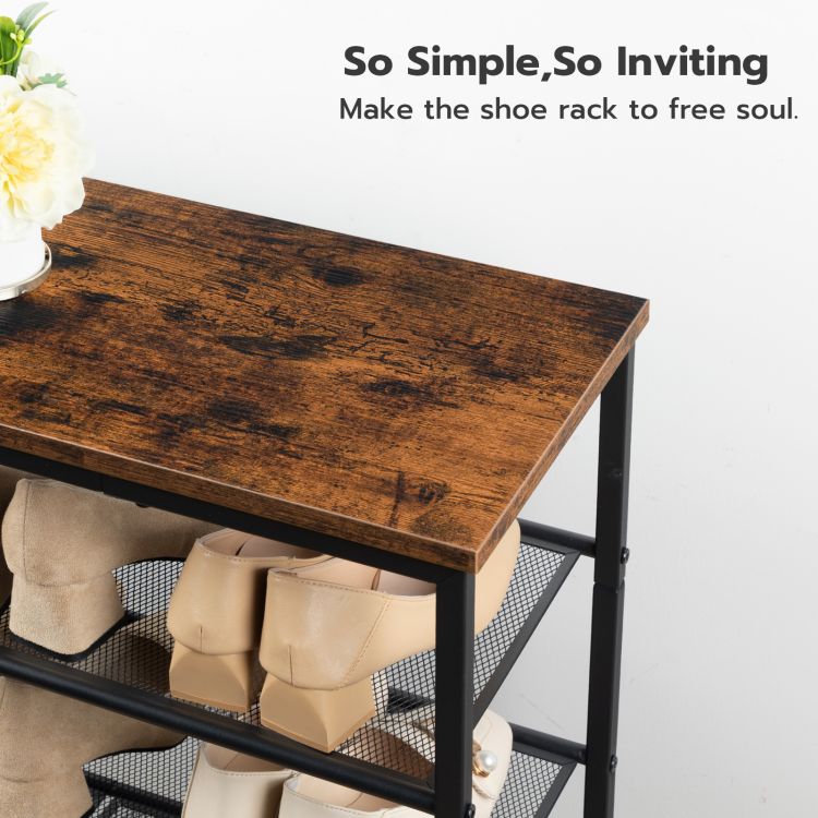 HOOBRO 5-lagiges Schuhregal, Verstellbares Schuhablage, schmal Schuhschrank, Flach und Neigbar, Stabil, Metall, Eingang, Korridor, Industrie