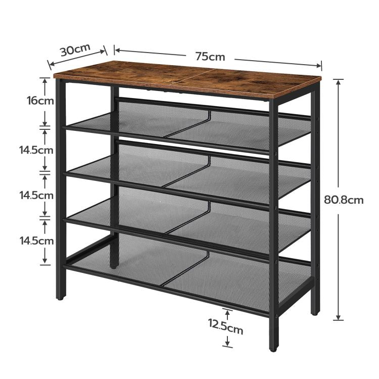 HOOBRO Schuhregal, 5-stöckiges Schuhablage, Schuhschrank, verstellbares Metallgitterregal, Geräumige Oberseite, für 16-20 Paar, Eingang, Korridor, Industrie, vintage