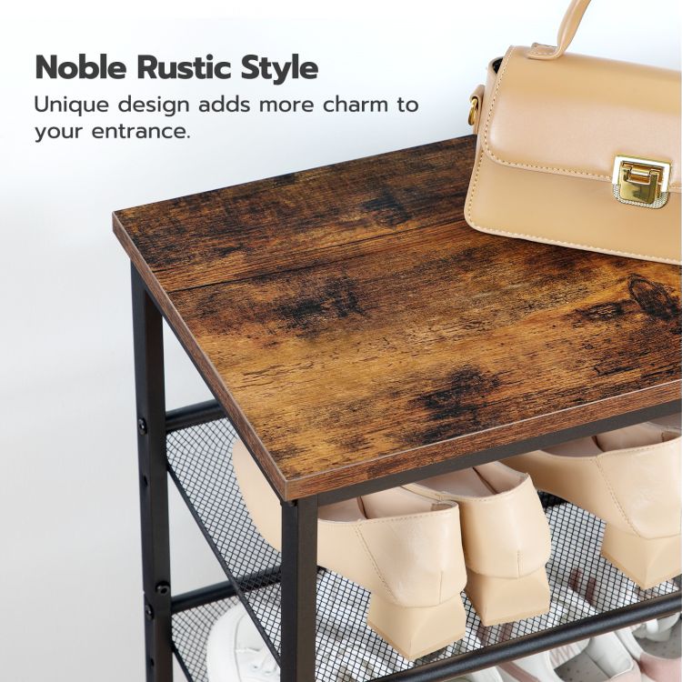 HOOBRO Schuhregal, 5-stöckiges Schuhablage, Schuhschrank, verstellbares Metallgitterregal, Geräumige Oberseite, für 16-20 Paar, Eingang, Korridor, Industrie, vintage