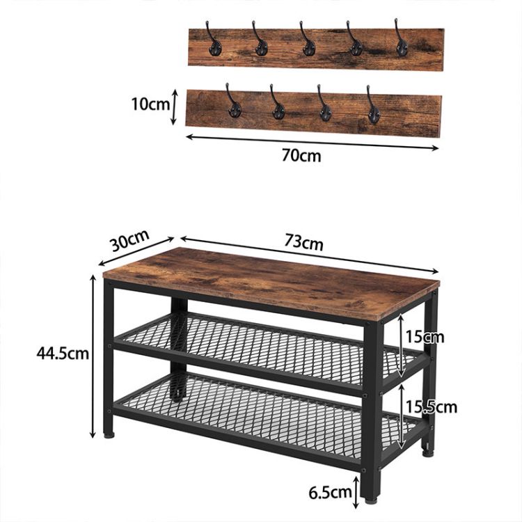 HOOBRO Garderobe Schuhbank Set, Garderobenständer mit Sitzbank, Schuhregal mit Sitzfläche, 9 Haken, Industriestil, Metallrahmen, für Flur, Eingangsbereich