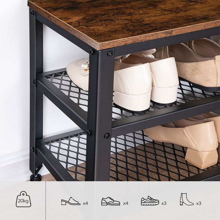 HOOBRO Garderobe Schuhbank Set, Garderobenständer mit Sitzbank, Schuhregal mit Sitzfläche, 9 Haken, Industriestil, Metallrahmen, für Flur, Eingangsbereich