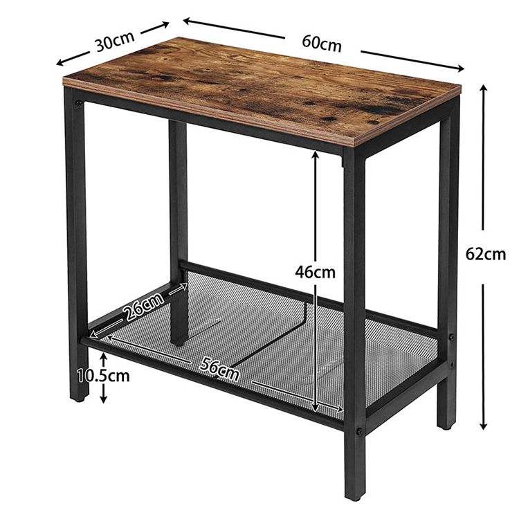 HOOBRO Beistelltisch, Nachttisch 2er Set, Sofatisch mit Verstellbarer Gitterablage, schhmaler Couchtisch, Nachtschrank für kleine Räume, Industrie-Design, stabil, leicht zu montieren