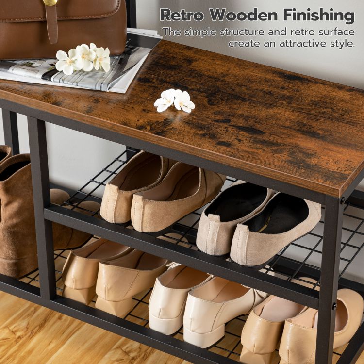 HOOBRO Garderobenständer, Garderobe, Kleiderständer mit 6 staschen und 9 Haken, Schuhregal mit Sitzfläche, Sitzbank, Viel Stauraum, für Flur, Wohnzimmer