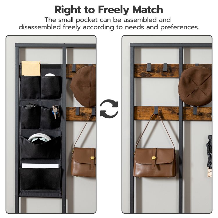 HOOBRO Garderobenständer, Garderobe, Kleiderständer mit 6 staschen und 9 Haken, Schuhregal mit Sitzfläche, Sitzbank, Viel Stauraum, für Flur, Wohnzimmer