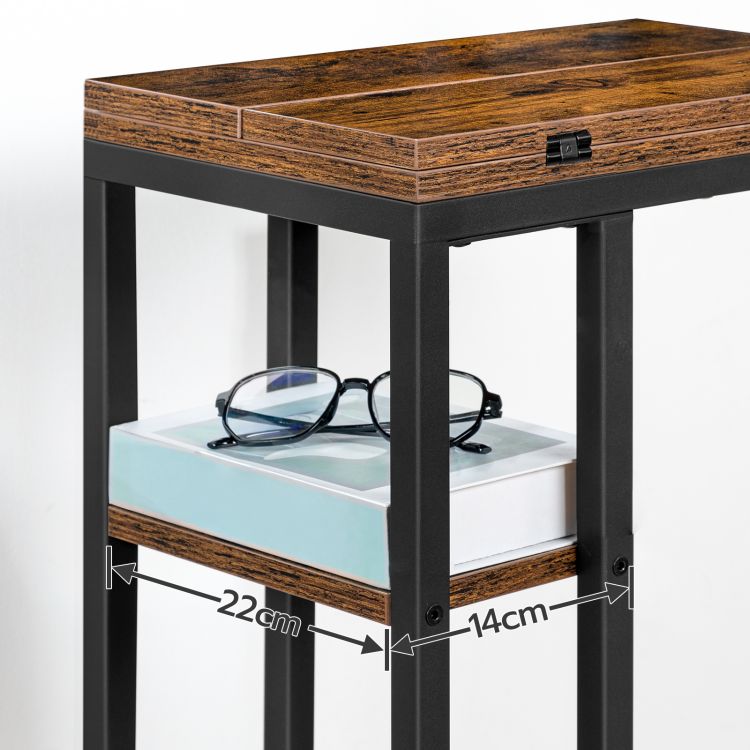 HOOBRO C-Form Beistelltisch, Klappbarer Sofatisch, Couchtisch, Kaffeetisch Snacktisch mit Lagerregal, Schmaler Nachttisch für Wohnzimmer, Schlafzimmer, Metallrahmen