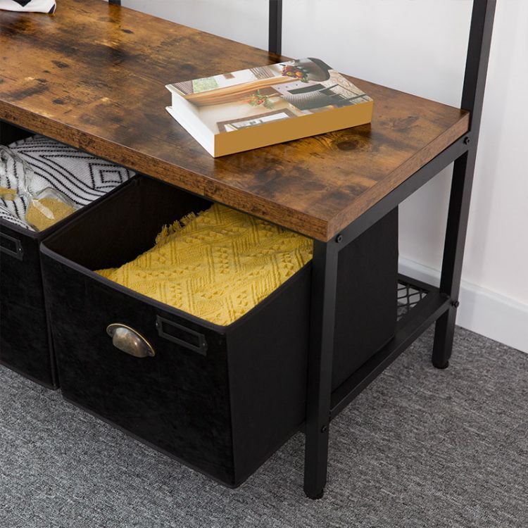 HOOBRO Garderobenständer, Große Garderobe, Kleiderständer mit 12 Haken, Sitzfläche mit 3 Aufbewahrungsbox, Schuhbank, Stabil, Industrie, für Eingangsbereich, Wohnzimmer, Schlafzimmer