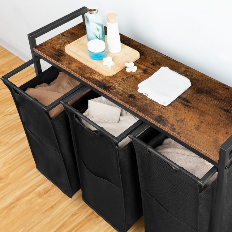HOOBRO Wäschekorb 3 Fächer, Wäschesammler mit Ablage, Wäschebox, Wäschewagen, 3 x 39,8 L, Wäschesack aus Oxford-Gewebe