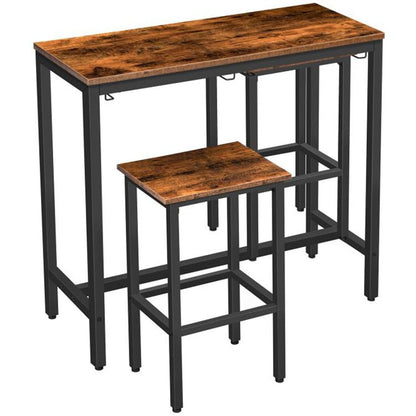 HOOBRO Bartisch mit Barhocker Set, 100 cm rechteckiger Stehtisch, kann Barstühle aufgehängt Werden, platzsparend, 3-teiliges Esstisch-Set, stabiles Metallgestell, für Wohnzimmer, Küche