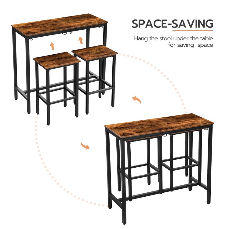 HOOBRO Bartisch mit Barhocker Set, 100 cm rechteckiger Stehtisch, kann Barstühle aufgehängt Werden, platzsparend, 3-teiliges Esstisch-Set, stabiles Metallgestell, für Wohnzimmer, Küche