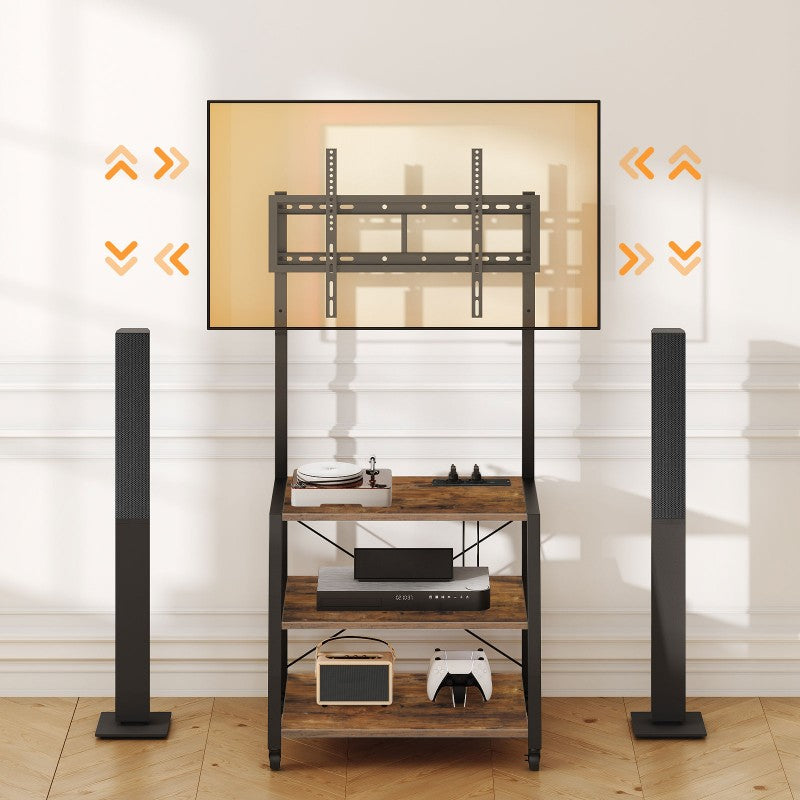 HOOBRO Rollbarer TV-Schrank mit Regalen und Steckdosenleiste, für 32-55 Zoll Bildschirme, Unterhaltungszentrum, TV-Ständer für Wohnzimmer, Schlafzimmer