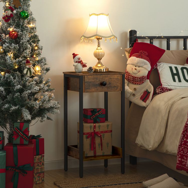 HOOBRO Hoher Beistelltisch, Nachttisch, Sofatisch, Telefontisch mit Schublade und Ablagefläche, Großer Stauraum, Metallgestell, Robust und Stabil, Platzsparend