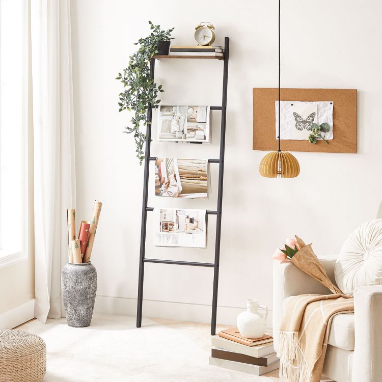 HOOBRO Deckenleiter, 5-Etagen-Wandhandtuchhalter, Leiterregal, Deckenständer mit Regal, Dekorative Leiter für Badezimmer