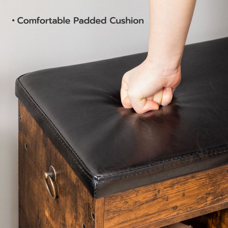 HOOBRO Schuhbank, gepolsterte Sitzbank, Schuhregal mit Stauraum unter der Sitzfläche, Schuhschrank mit 6 offene Fächern, bis 135 kg belastbar, für Eingang, Flur, Wohnzimmer, Schlafzimmer