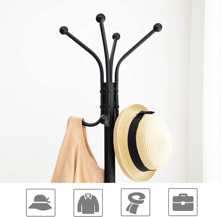 HOOBRO Garderobenständer, Garderobe mit 2 runden Ablagen, Kleiderständer mit 8 Haken, 183 cm Hoch, Industrie-Stil, Stahlgestell, multifunktional, für Kleidung, Schals, Hüte, Taschen