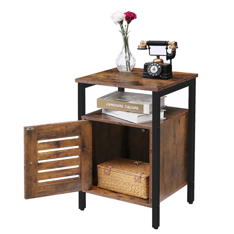 HOOBRO Nachttisch, Beistelltisch mit Ablagen, Nachtschrank mit umschaltbarer Tür, 40 x 40 x 61,5 cm, Nachtkommode Industriestil, Einfach Montierbar, Schlafzimmer, Wohnzimmer