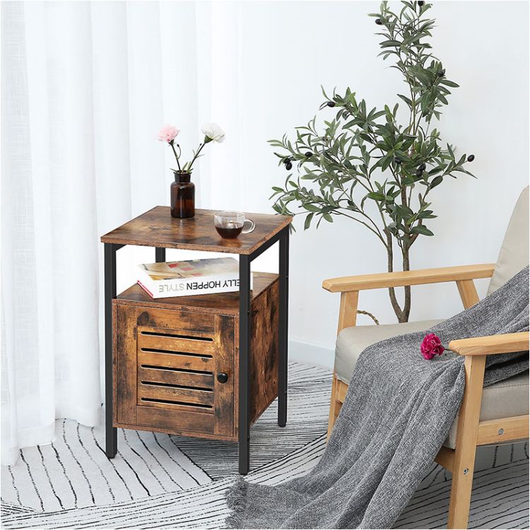 HOOBRO Nachttisch, Beistelltisch mit Ablagen, Nachtschrank mit umschaltbarer Tür, 40 x 40 x 61,5 cm, Nachtkommode Industriestil, Einfach Montierbar, Schlafzimmer, Wohnzimmer