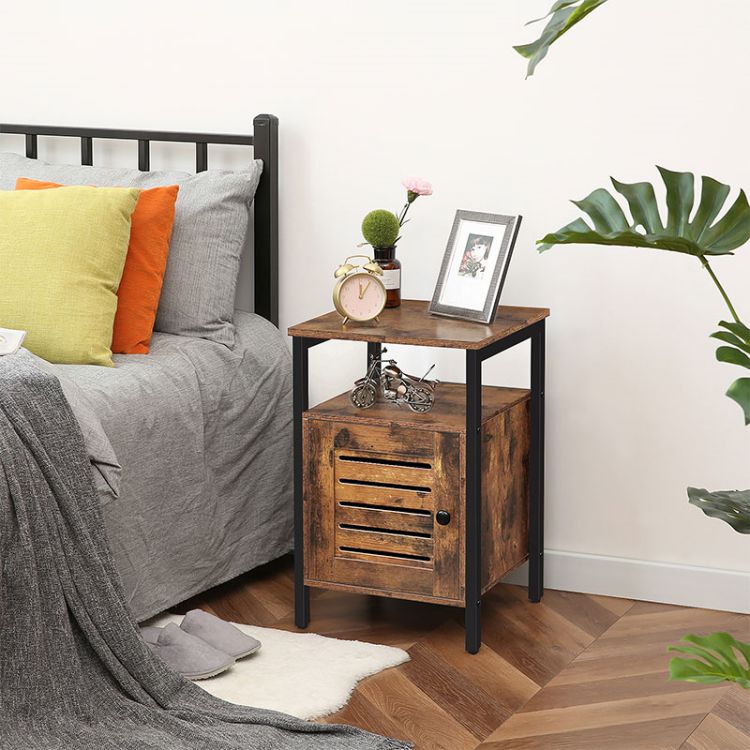 HOOBRO Nachttisch, Beistelltisch mit Ablagen, Nachtschrank mit umschaltbarer Tür, 40 x 40 x 61,5 cm, Nachtkommode Industriestil, Einfach Montierbar, Schlafzimmer, Wohnzimmer