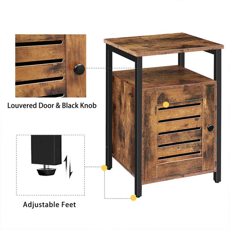 HOOBRO Nachttisch, Beistelltisch mit Ablagen, Nachtschrank mit umschaltbarer Tür, 40 x 40 x 61,5 cm, Nachtkommode Industriestil, Einfach Montierbar, Schlafzimmer, Wohnzimmer