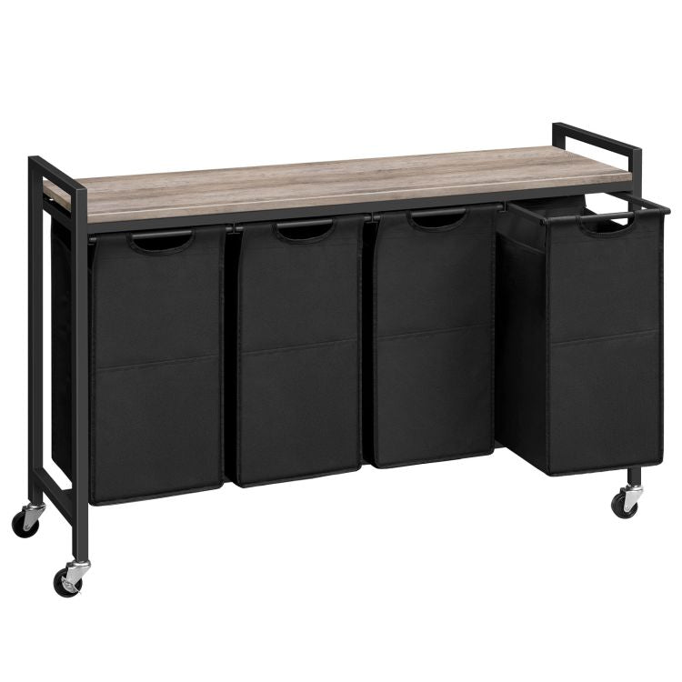 HOOBRO Wäschekorb, Wäschesammler mit Ablage, Wäschebox, Wäschewagen mit Rollen, 4 x 39,8 L, Wäschesack aus Oxford-Gewebe, Abnehmbar