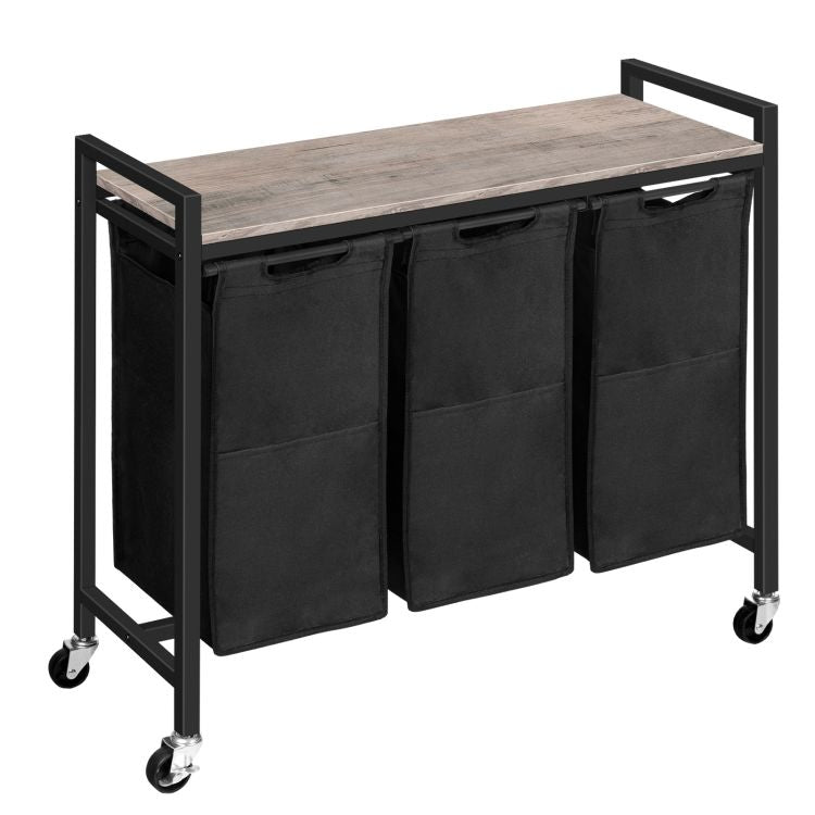 HOOBRO Wäschekorb 3 Fächer, Wäschesammler mit Ablage, Wäschebox, Wäschewagen, 3 x 39,8 L, Wäschesack aus Oxford-Gewebe