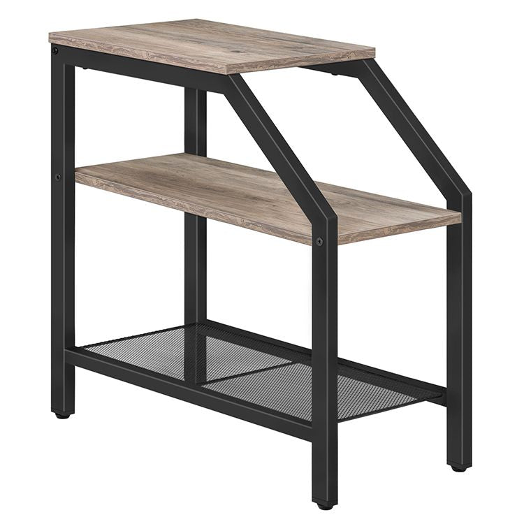 HOOBRO Beistelltisch, Nachttisch mit 3 Regalen, Nachtschrank Schmal Industrieller, Sofatisch für kleine Räume, Metallgestell, Stabile und Leicht Montierbare, Möbel in Holzoptik