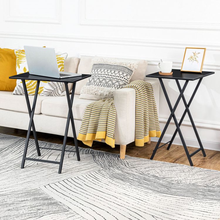 HOOBRO Beistelltisch Klappbar, Kleiner tabletttisch, TV Tray 2er Set, klapptisch Snack Tisch Industriestil, Sofatisch für kleinen Raum, einfach montierbar