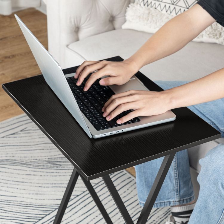 HOOBRO Beistelltisch Klappbar, Kleiner tabletttisch, TV Tray 2er Set, klapptisch Snack Tisch Industriestil, Sofatisch für kleinen Raum, einfach montierbar