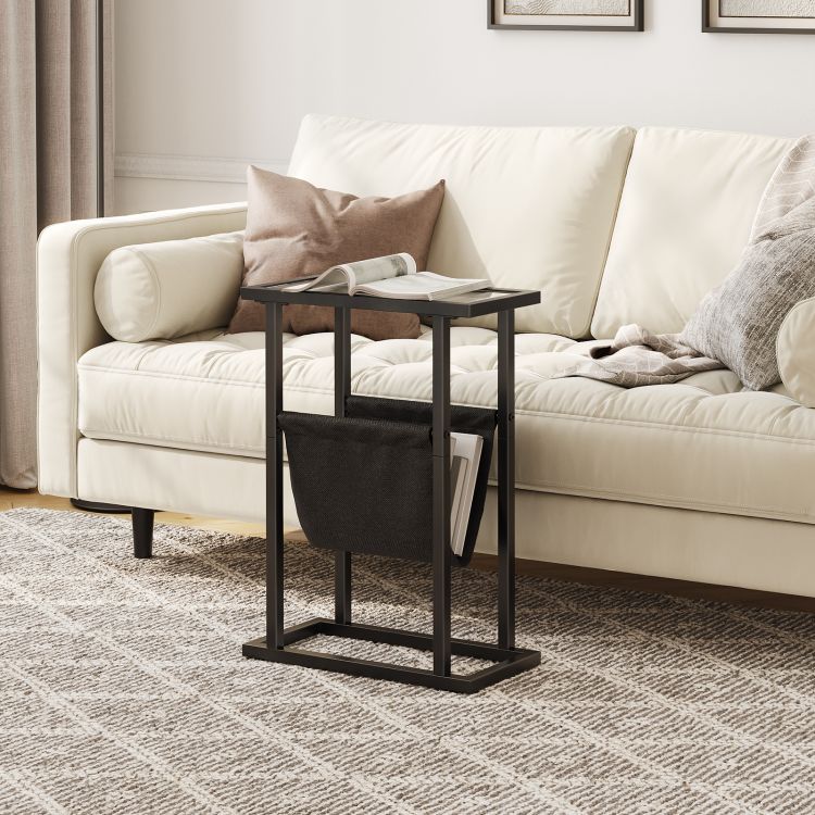 HOOBRO Beistelltisch, schmaler Bett-Beistelltisch, Beistelltisch aus gehärtetem Glas, Kleiner Beistelltisch mit Zeitschriftenhalter, Sofa-Beistelltisch für Wohnzimmer, platzsparend