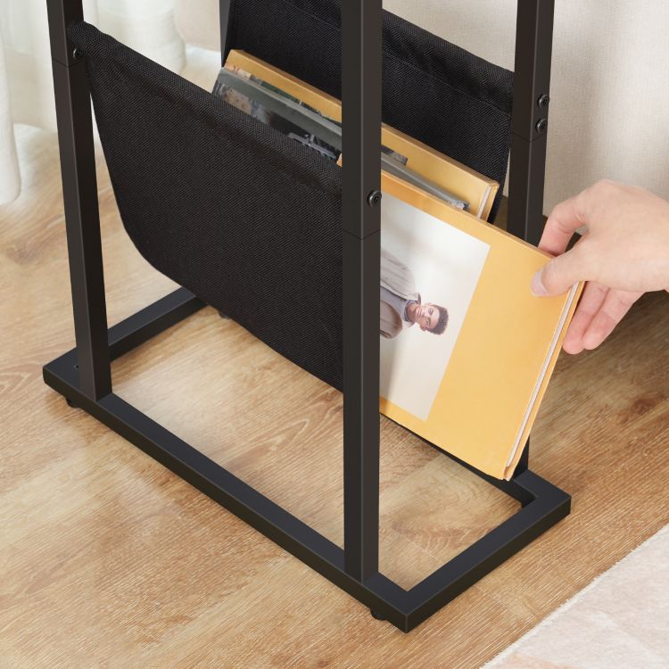 HOOBRO Beistelltisch, schmaler Bett-Beistelltisch, Beistelltisch aus gehärtetem Glas, Kleiner Beistelltisch mit Zeitschriftenhalter, Sofa-Beistelltisch für Wohnzimmer, platzsparend